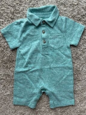 Lullaby Lane Mint Green Polo Romper Baby One Piece 3-6 Months